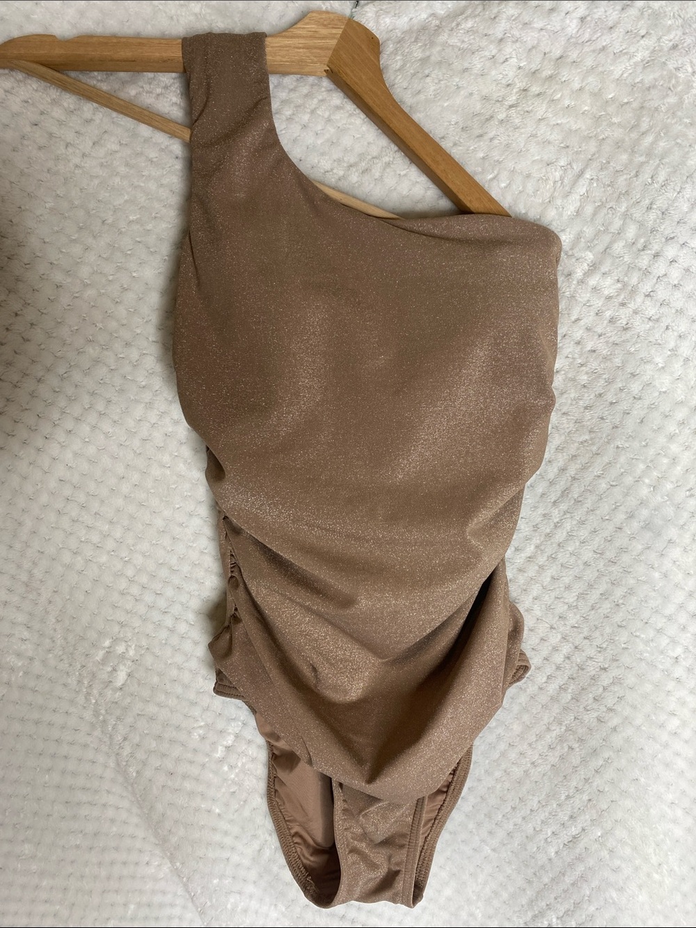 Lands’ End One Shoulder Brown Shimmer Swimsuit